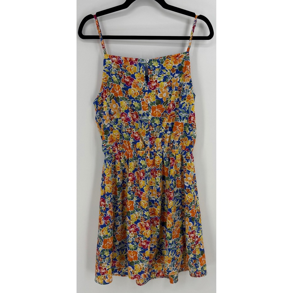Staccato Blue Floral Mini Dress Sleeveless Elastic Waist 71307G Womens Large - Picture 5 of 5